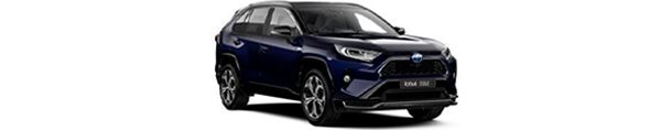 Schwarzer glänzender RAV4 Plugin-Hybrid auf weißem Hintergrund