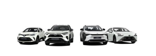 Toyota C-HR- RAV4 Plug-in hybrid, Toyota Bz4x & Mirai nebeneinander