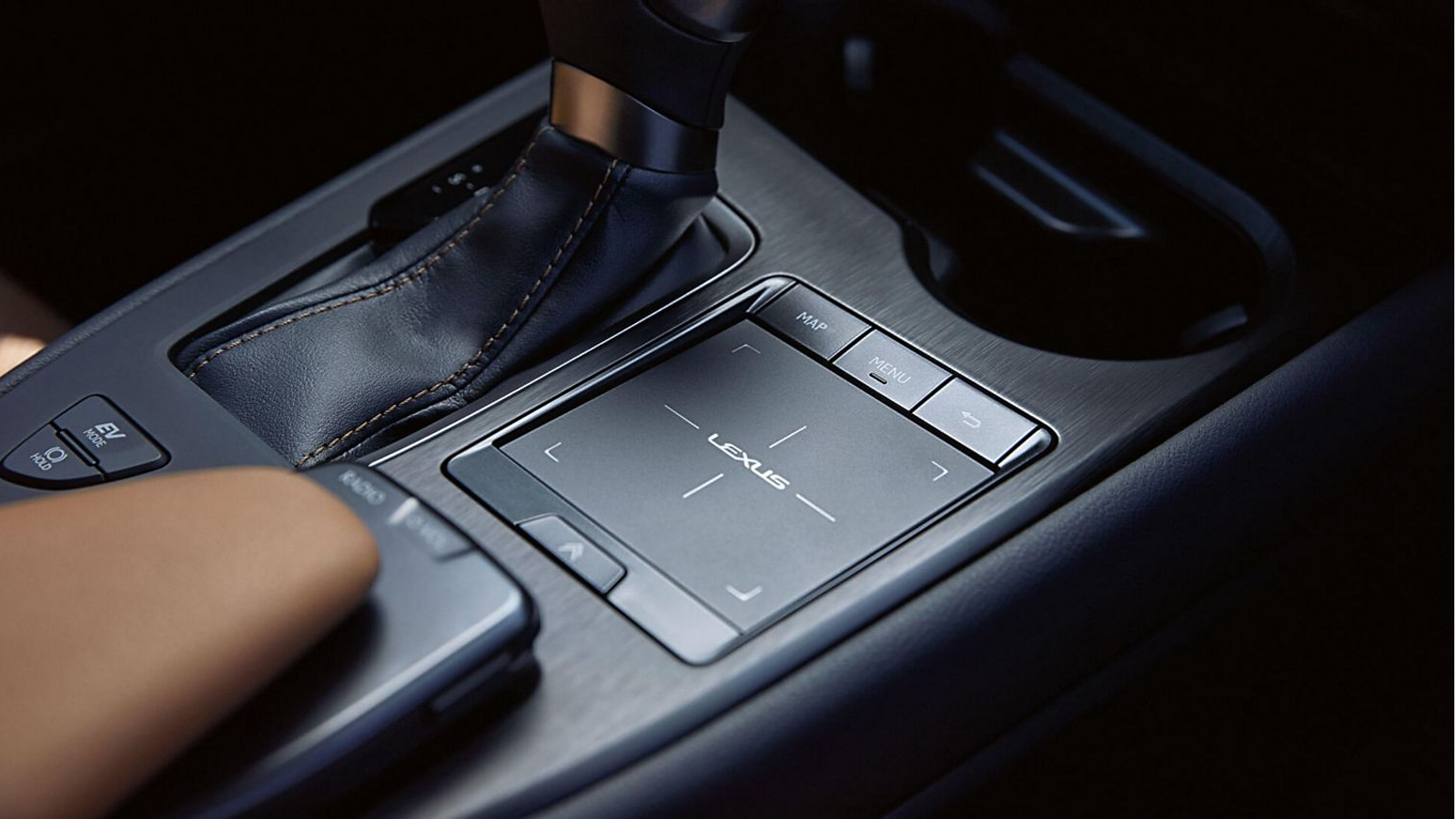 Close up interior view of the Lexus UX touchpad feature