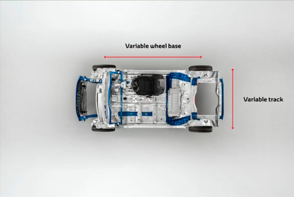 Rohbau-Fahrgestell eines Toyotas Illustration aus der Vogelperspektive