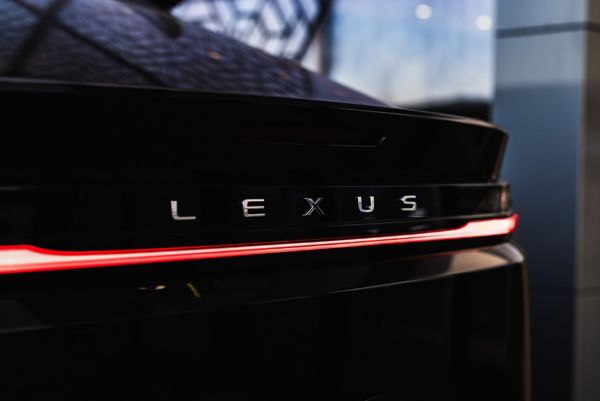 A man sat on the boot of the Lexus NX on the coast