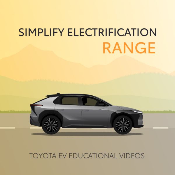 An illustration of a Toyota bZ4X driving along a road