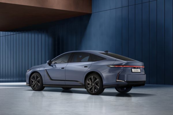 Rear three-quarter angle of a parked all-new Lexus ES