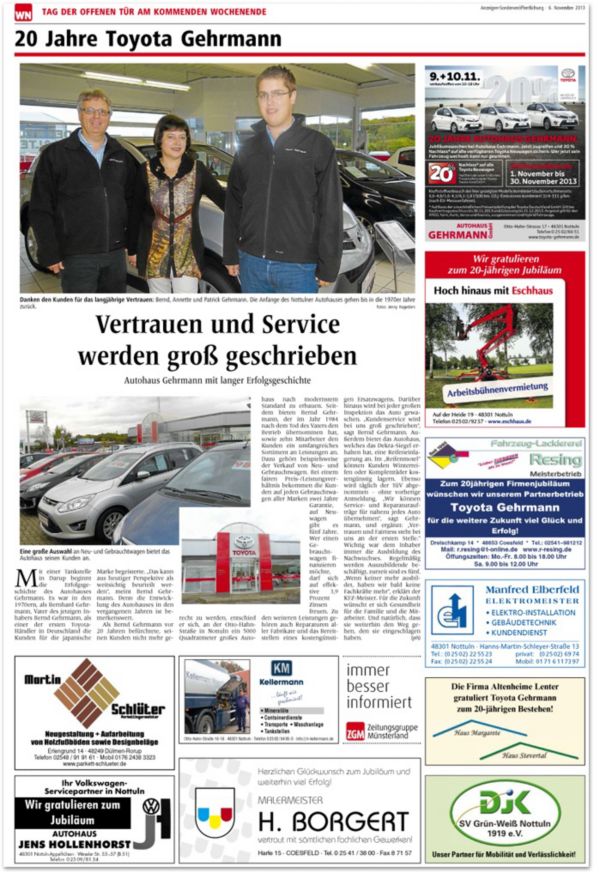 Ein Scan einer Zeitungsseite mit einer Werbung für das Autohaus Gehrmann