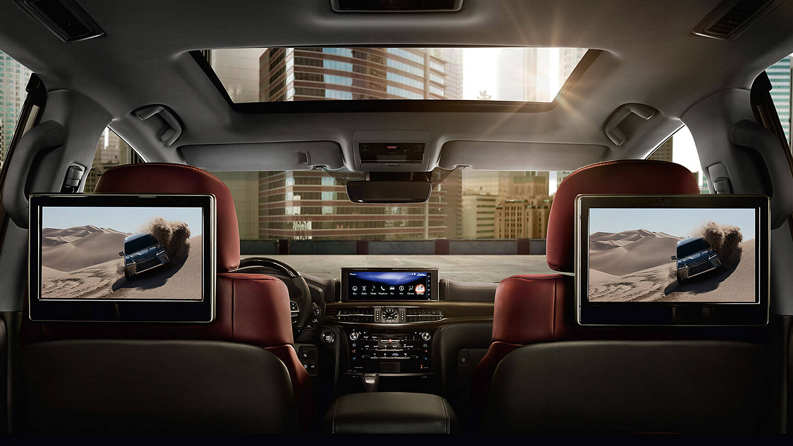 Multimedia monitors in the rear of a Lexus LX