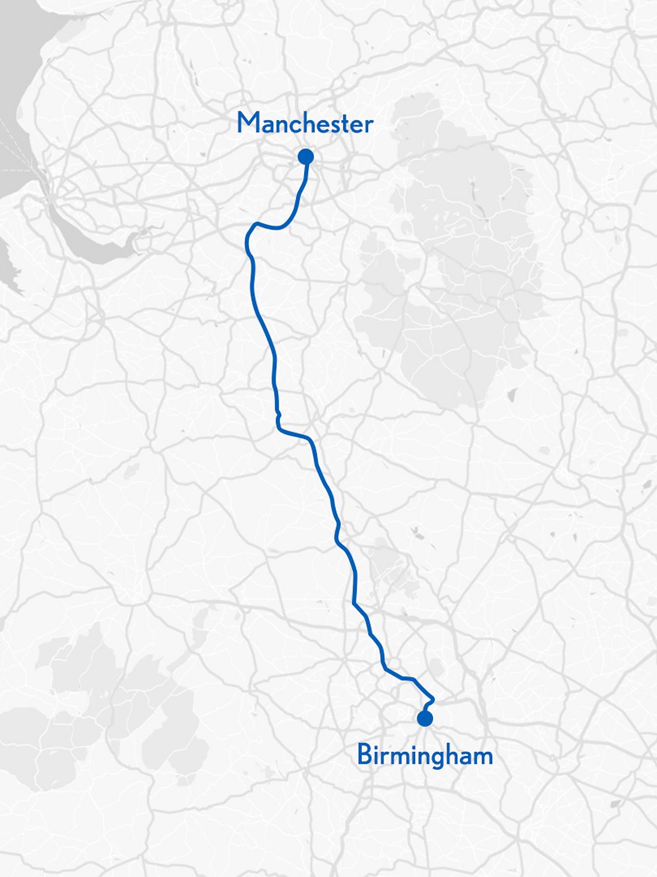 map showing Birmingham and Manchester