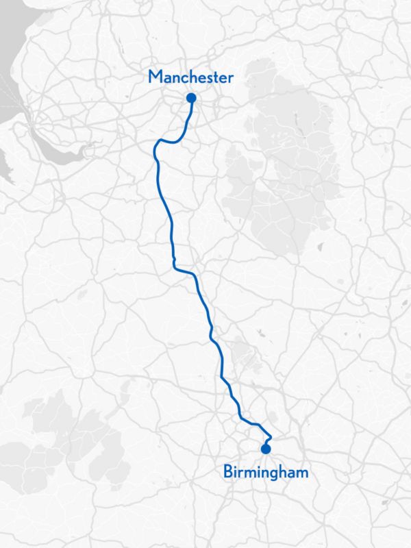 map showing Birmingham and Manchester