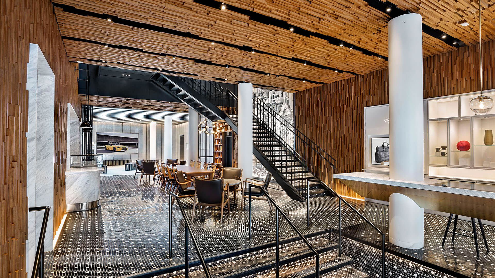 wide shot of stairway and landing Intersect by Lexus New York