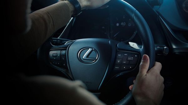 Close-up of a Lexus steering wheel