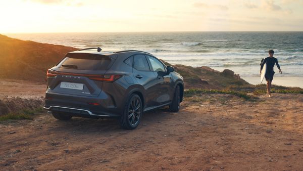 A Lexus NX parked on a coastline 