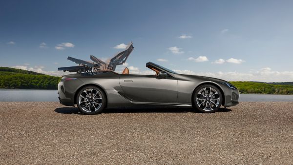 Lexus LC Convertible with its roof retracting 