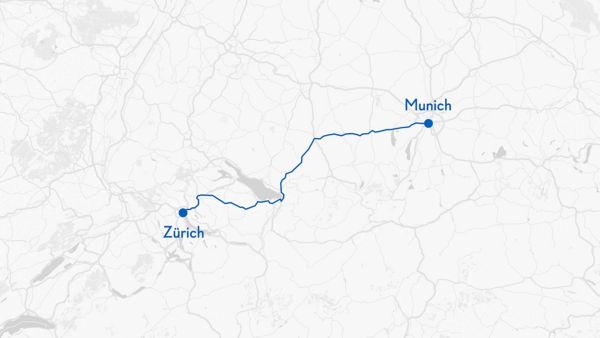 Munich to Zurich on a map