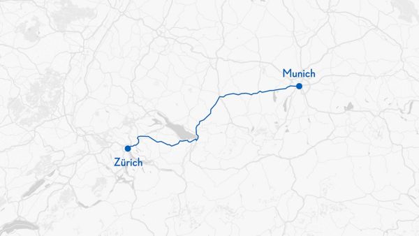 Munich to Zurich on a map