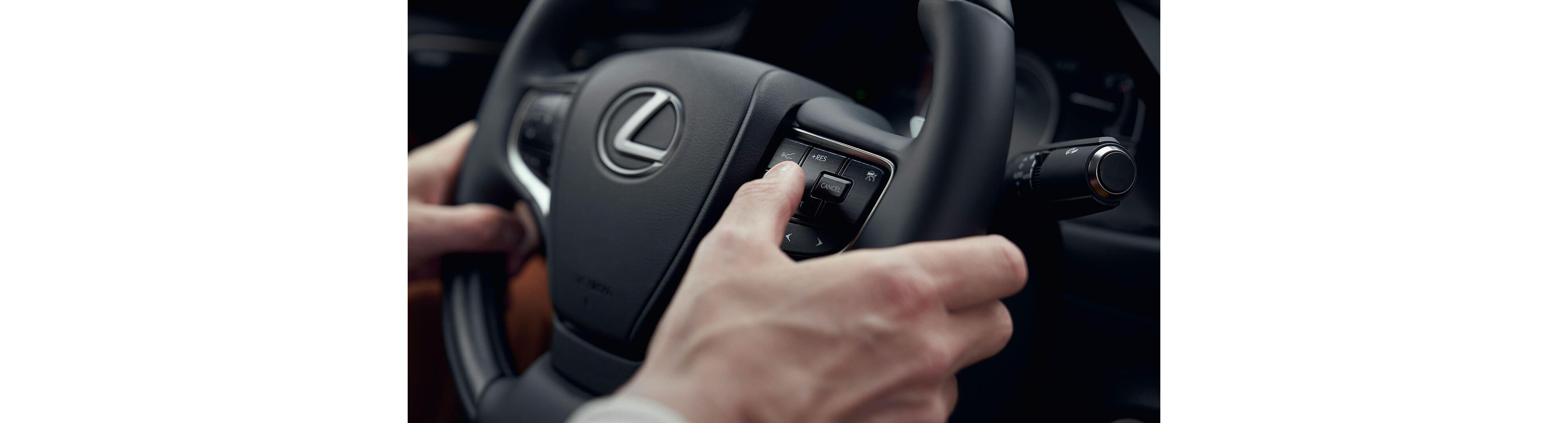 Close-up of the Lexus ES steering wheel