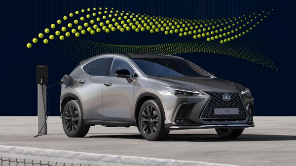 Lexus NX plugged into a HomeCharge charging system