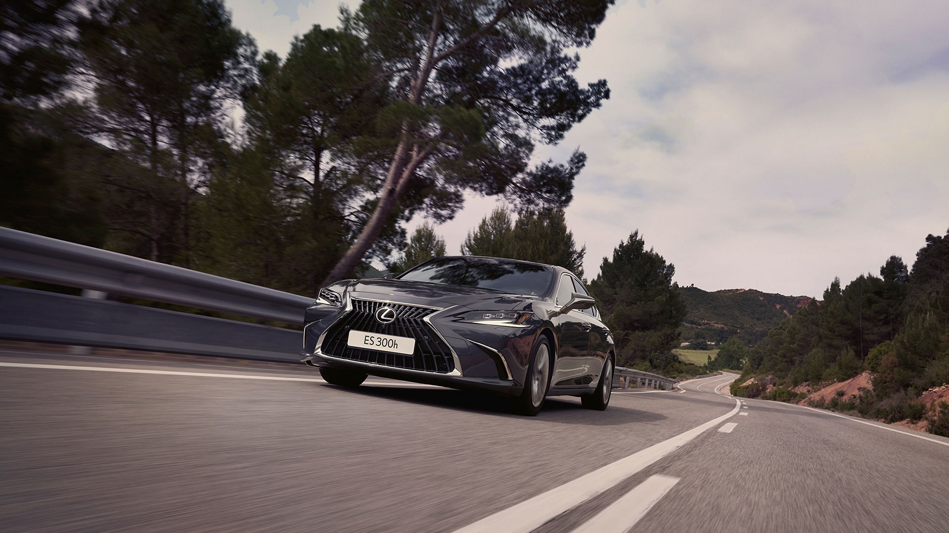 Vooraanzicht van een grijze Lexus ES