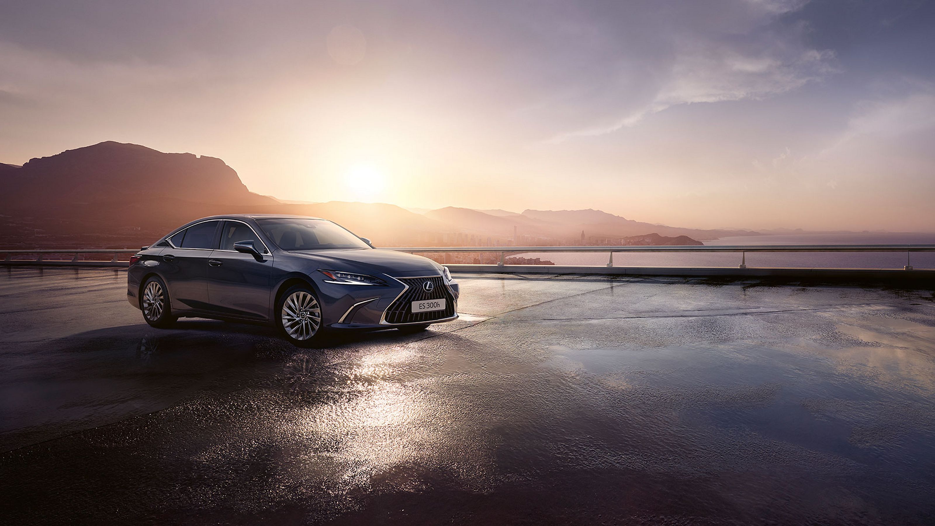 Zijaanzicht van een grijze Lexus ES
