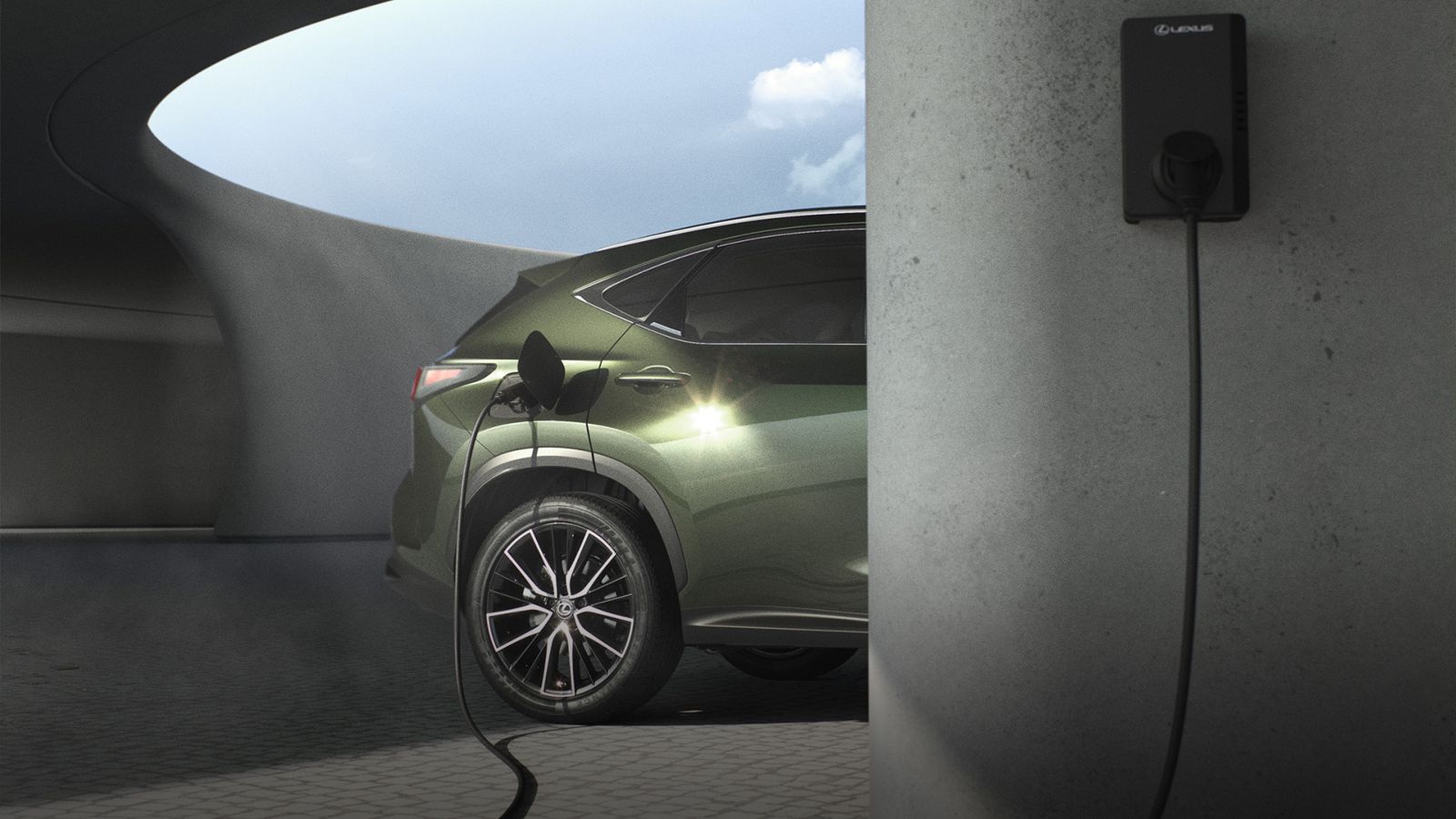 Lexus NX plugged into a wallbox charger