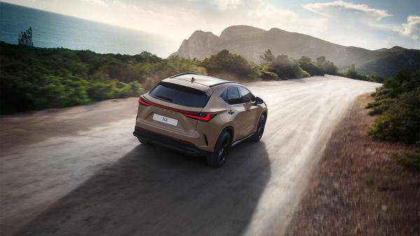 Lexus NX 450h+ driving on a hillside road