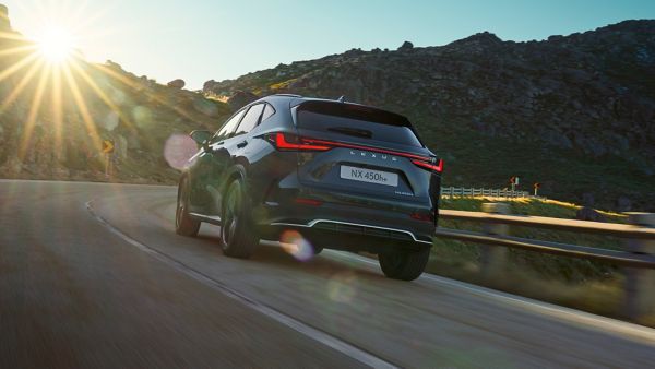 Lexus NX 450h+ driving on a hillside road