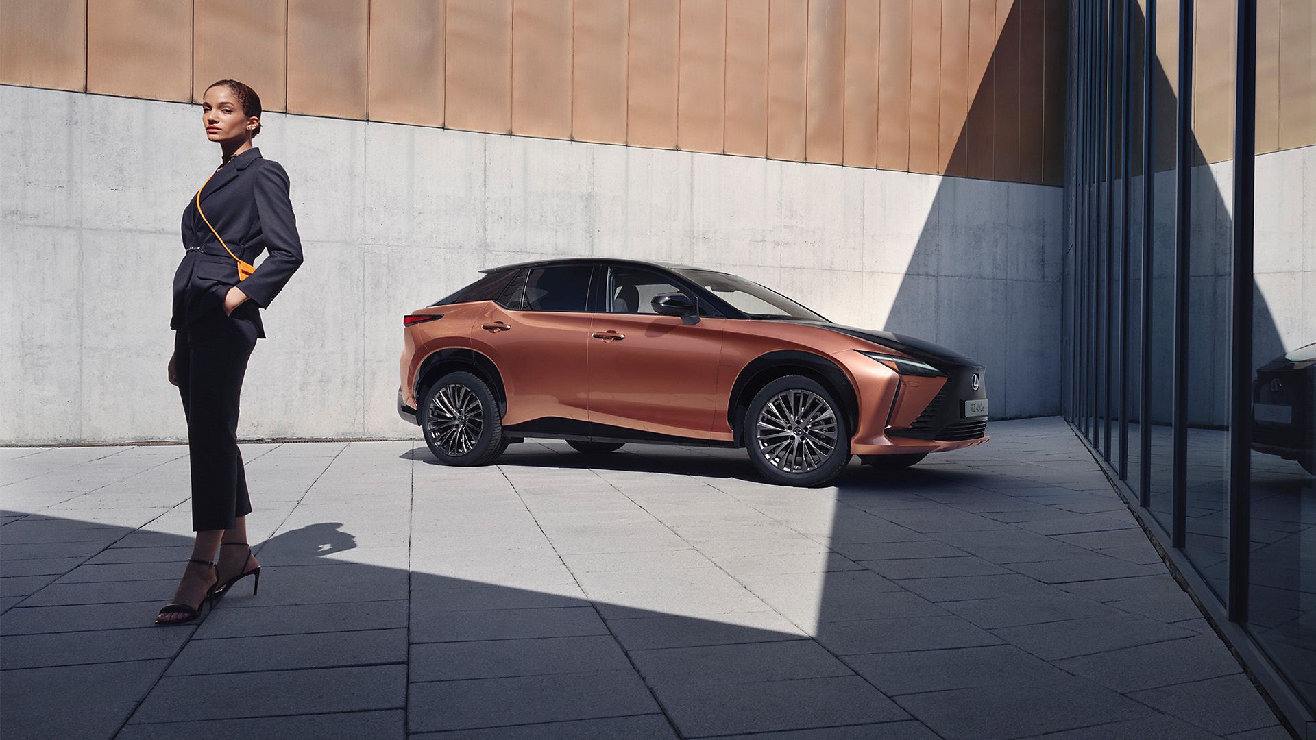 Front view of Lexus RZ 450e driving