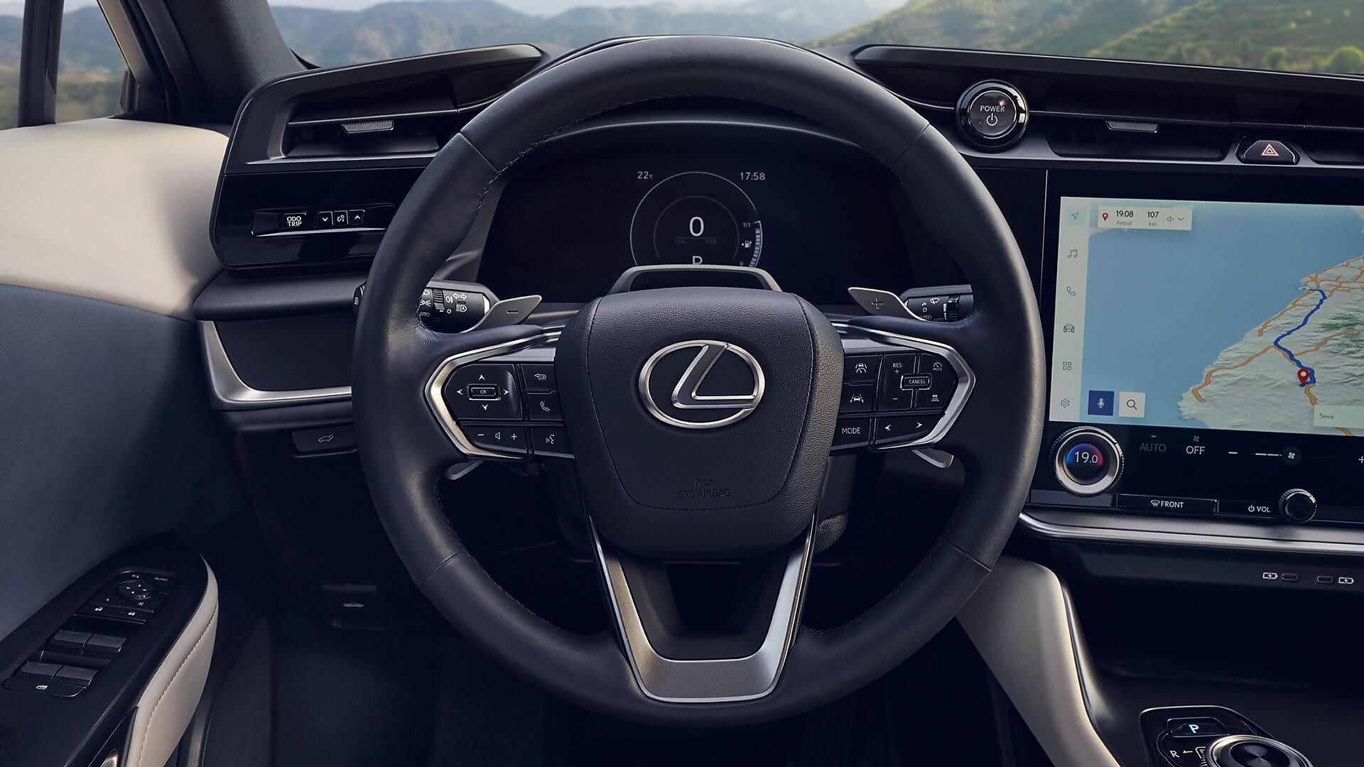 Rear interior of the Lexus RZ 450e with the passenger seats down