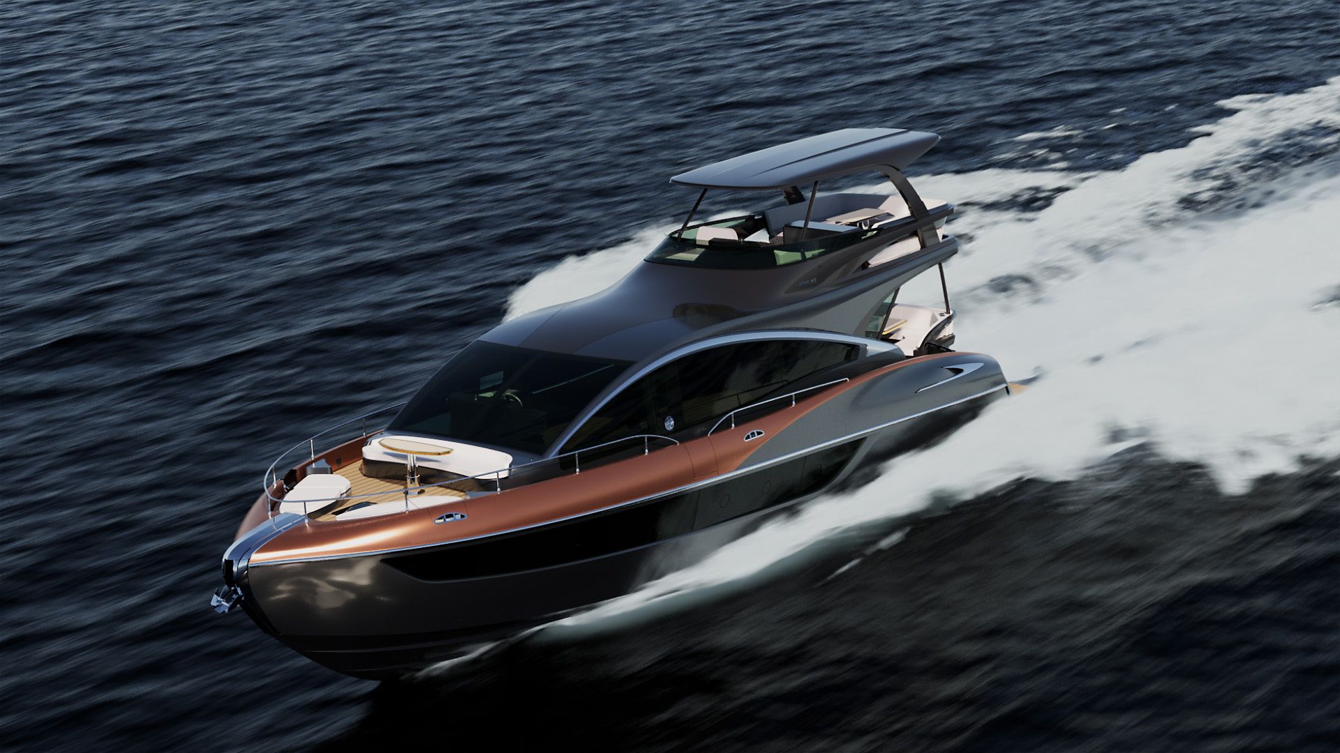 Die Lexus Luxus Yacht LY680 fährt auf dem Meer