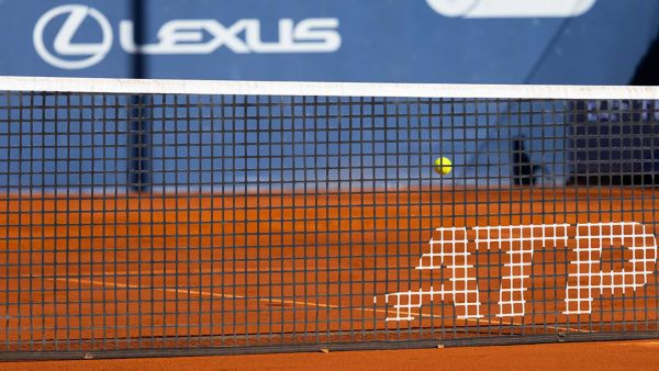 A closeup of the net at an ATP event