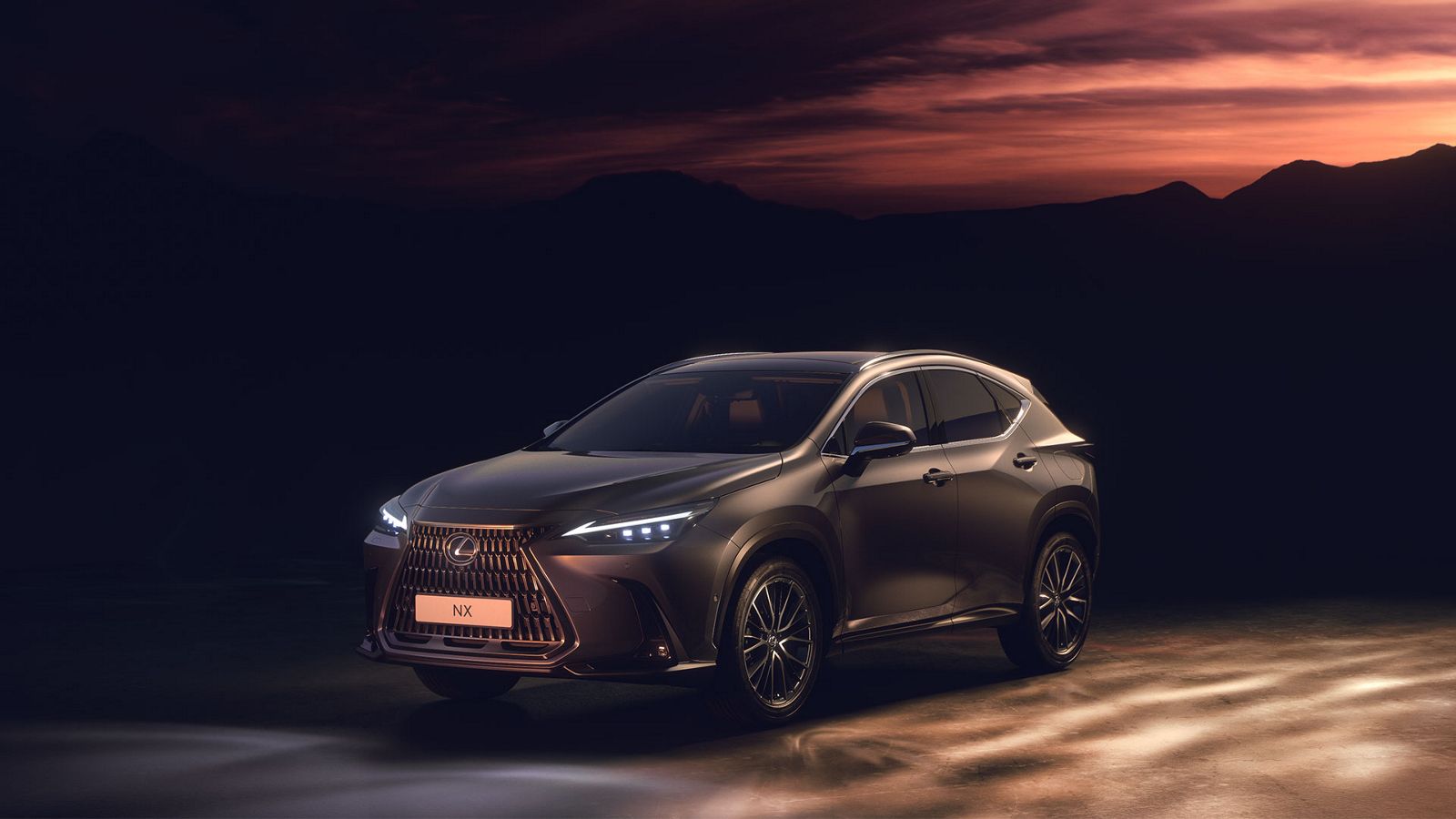 Lexus NX parked in a rural setting at night