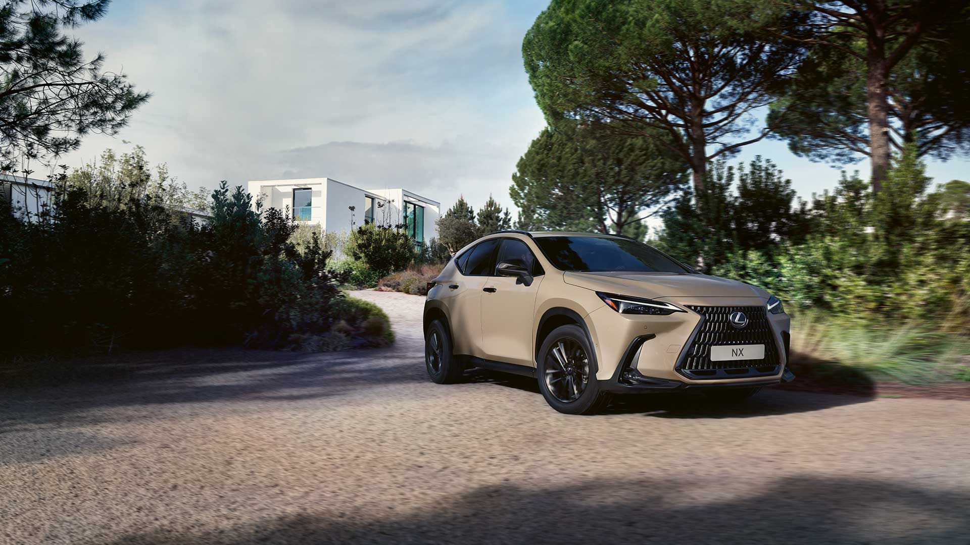 A Lexus NX exiting a driveway