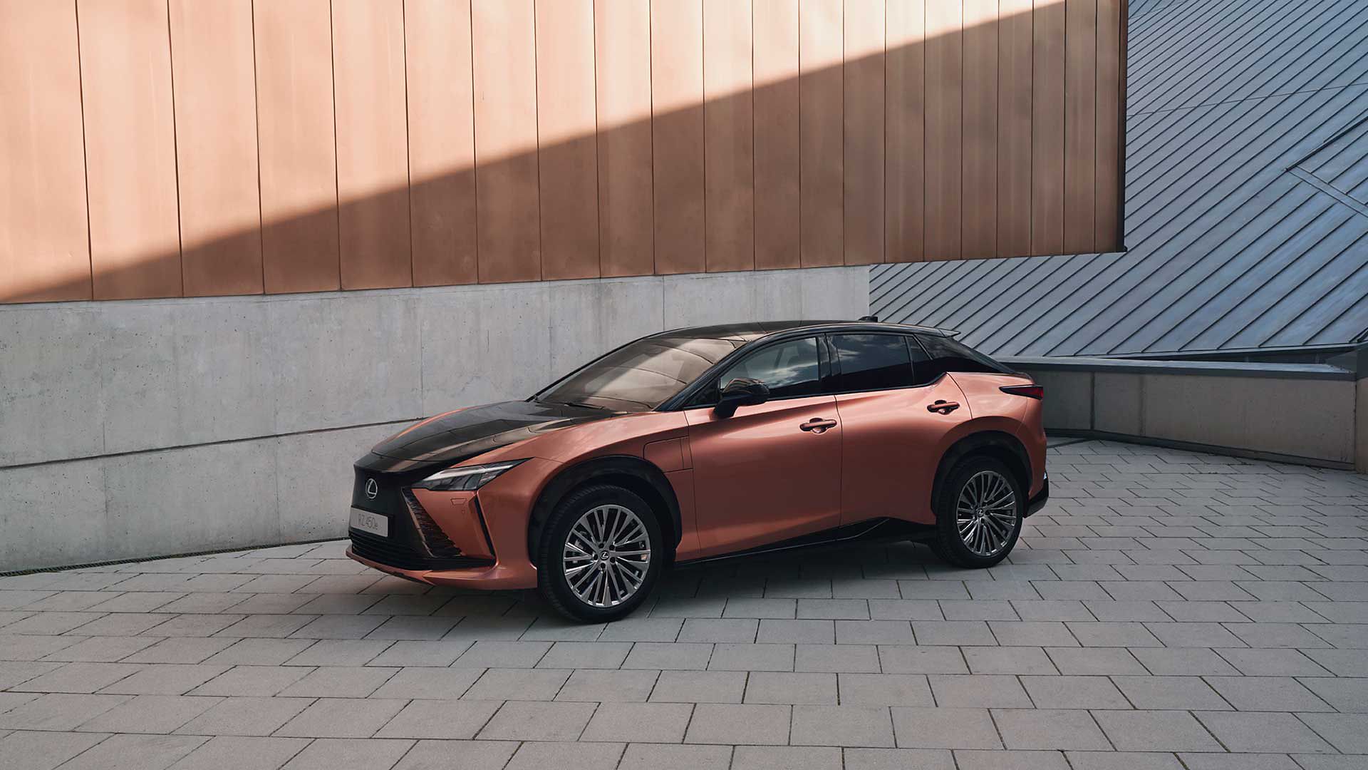 Seitenansicht eines geparkten Lexus RZ