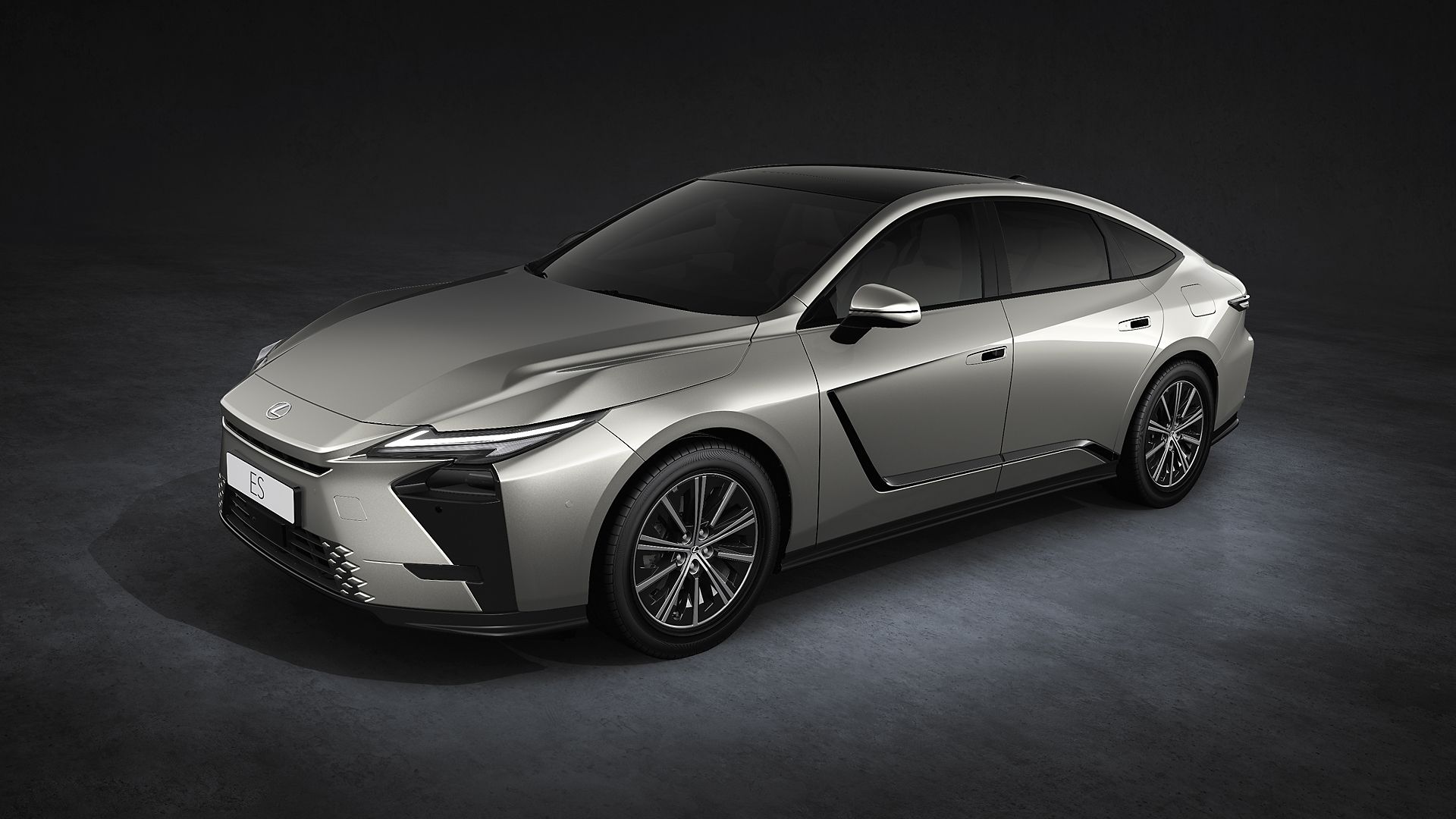 Front three-quarter angle of a parked all-new Lexus ES