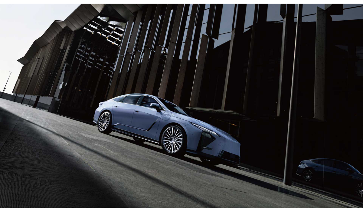 Front three-quarter angle of a parked all-new Lexus ES