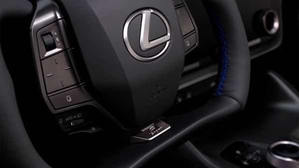 Lexus RZ 550e F Sport All-Electric SUV Steer-by-Wire close-up