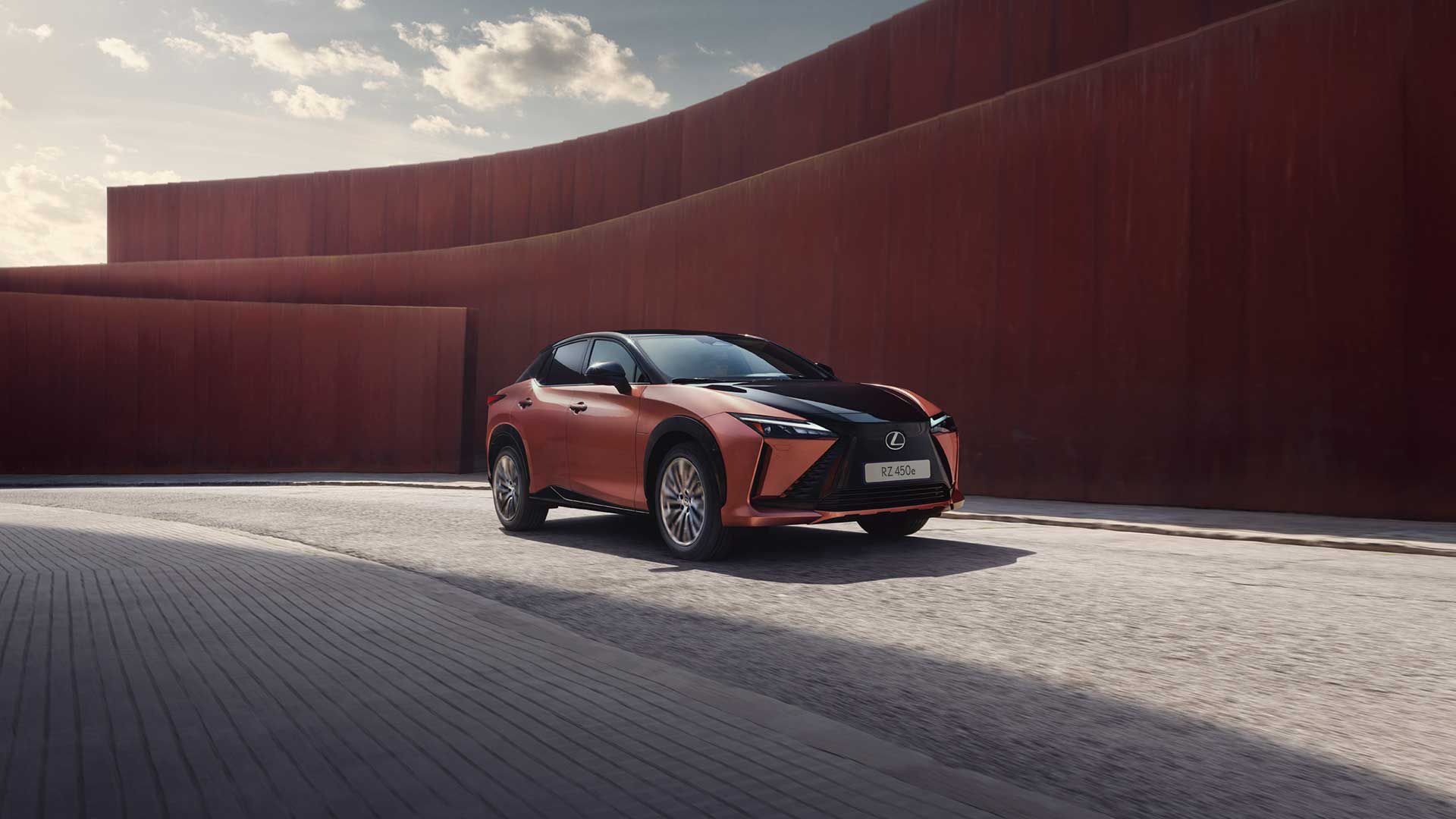 Side view of a parked Lexus 450e RZ