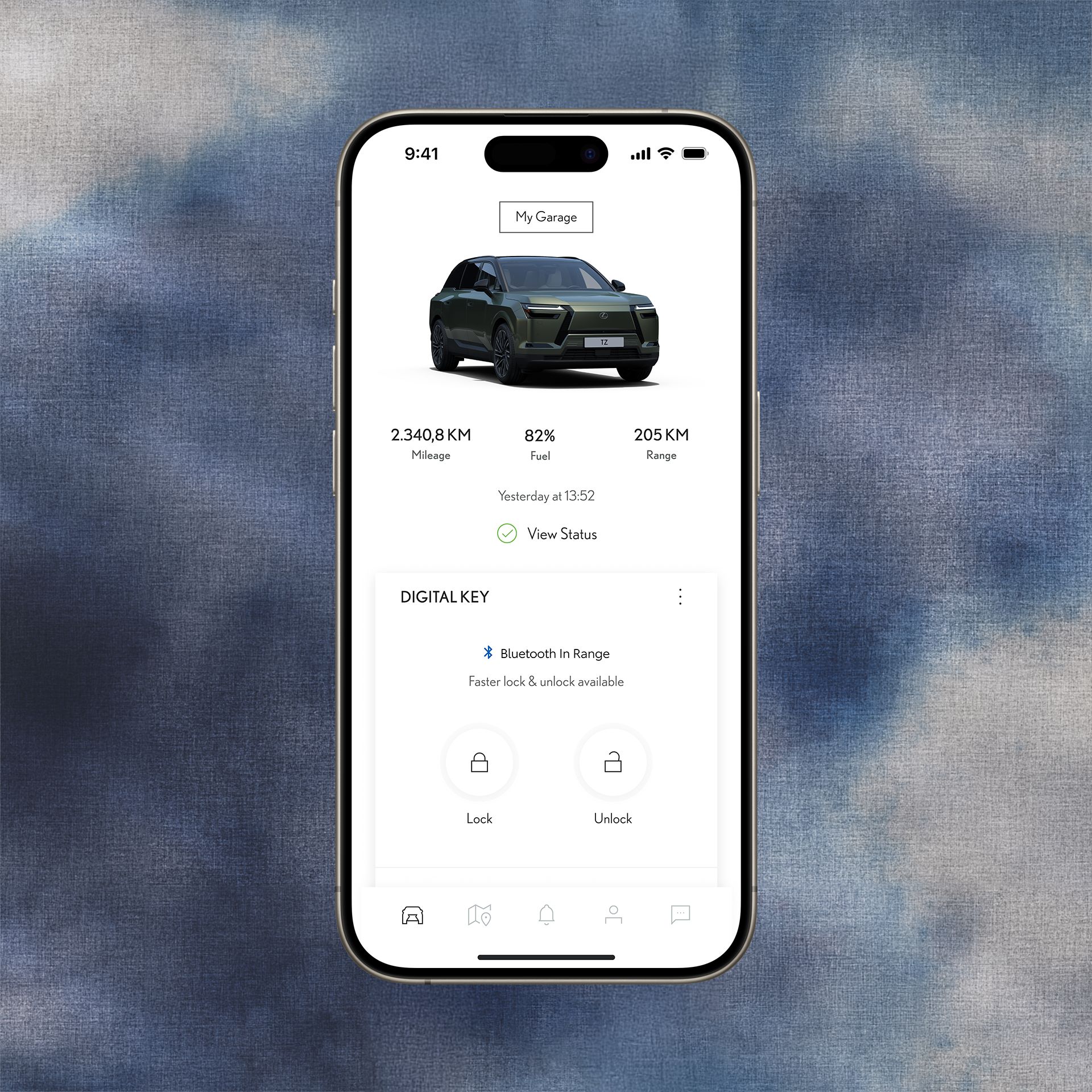 Un móvil donde se ven las características de la llave digital en la aplicación Lexus Link+