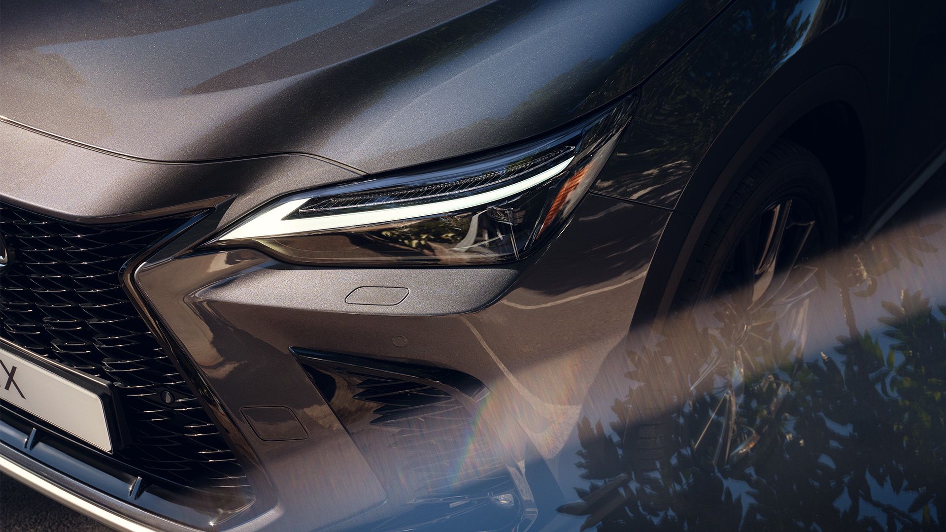 A closeup of a Lexus Headlight