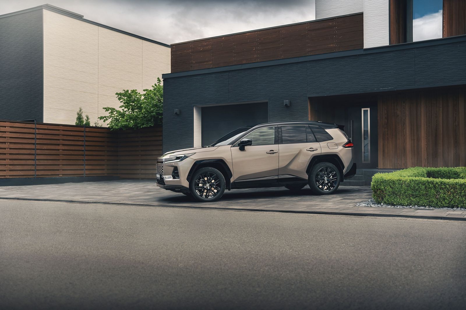 Overhead view of RAV4 driving in the country