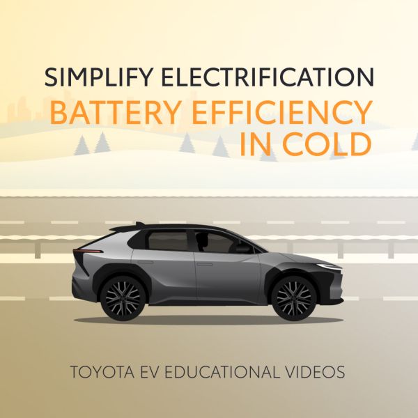 An illustration of a Toyota bZ4X driving along a road