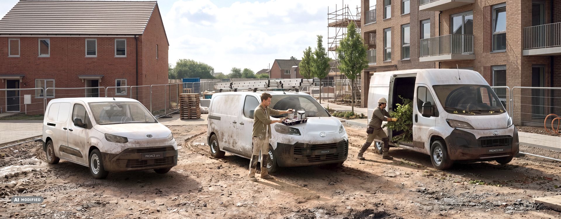 Trois camionnettes Toyota garés dehors.