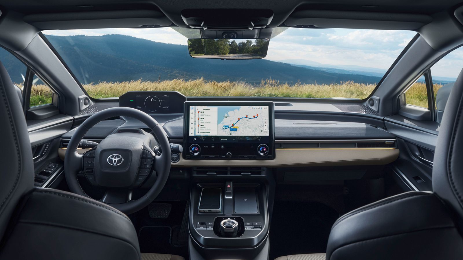 De ruime cockpit van de bZ4X Touring