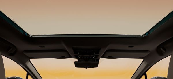 Looking up and out of bZ4X Touring’s large panoramic roof