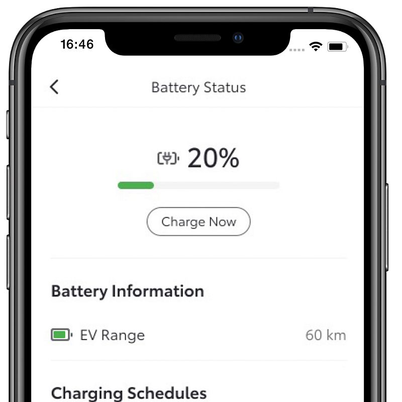 Phone screen showing battery status within the MyToyota app