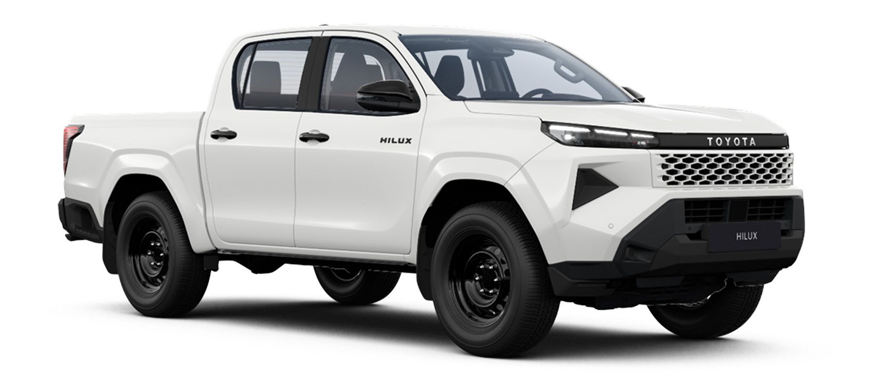 weißer Hilux steht quer zur Kamera vor einem weißen Hintergrund
