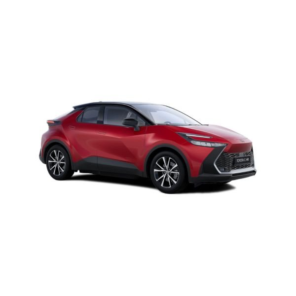 Roter C-HR Flow auf weißem Hintergrund.