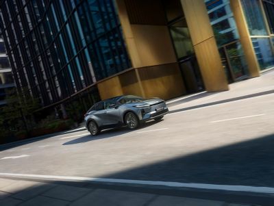 A Battery Electric Toyota C-HR+on the move 