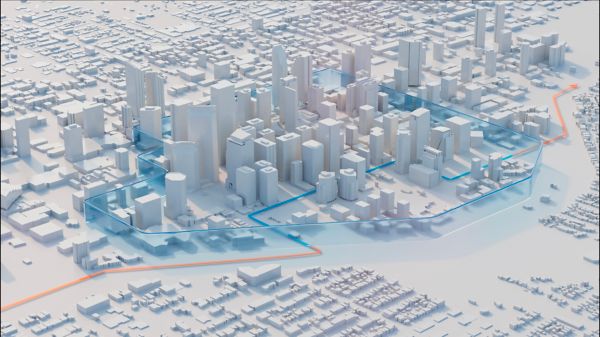 Image graphique montrant un paysage urbain avec une zone à faibles émissions