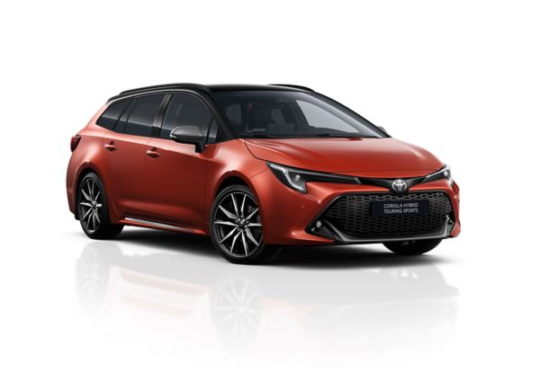 Mavi Toyota Corolla Hybrid ön ve yan görünüşü