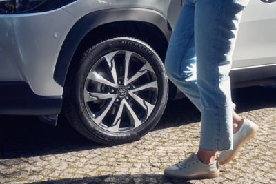 A close-up of an attractive alloy wheel