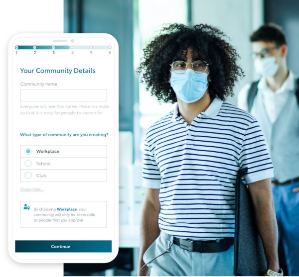 Kinto community details screen with a guy wearing a mask